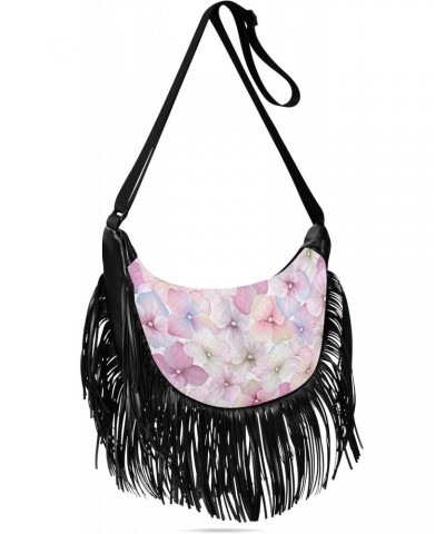 Pink Hydrangea Flower Fringe Bag for Women Cross Body Bag Tassel Shoulder Bag Satchel $14.84 Shoulder Bags