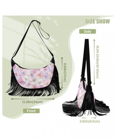 Pink Hydrangea Flower Fringe Bag for Women Cross Body Bag Tassel Shoulder Bag Satchel $14.84 Shoulder Bags