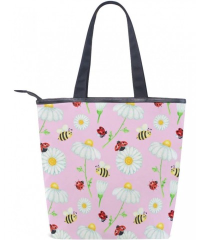 Daisy Bee Ladybug Tote Handbag for Women Tote Bag, Canvas + leather Shoulder Bag, Hobo bag, Satchel Purse(237ri1a) $14.24 Totes