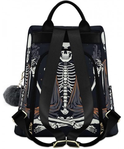 Meditating White Skull Women Backpack Purse Back Zipper Anti Theft Pocket Design Fashion Travel Bag with Pompom Smiling Skull...