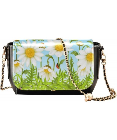 Leather Crossbody Bags,Pink Flower White Black Chain Wallet Crossbody Phone Purses Women's Shoulder Bag Flowers 106 $18.00 Cr...