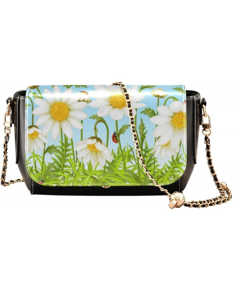 Leather Crossbody Bags,Pink Flower White Black Chain Wallet Crossbody Phone Purses Women's Shoulder Bag Flowers 106 $18.00 Cr...