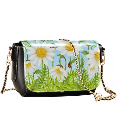 Leather Crossbody Bags,Pink Flower White Black Chain Wallet Crossbody Phone Purses Women's Shoulder Bag Flowers 106 $18.00 Cr...