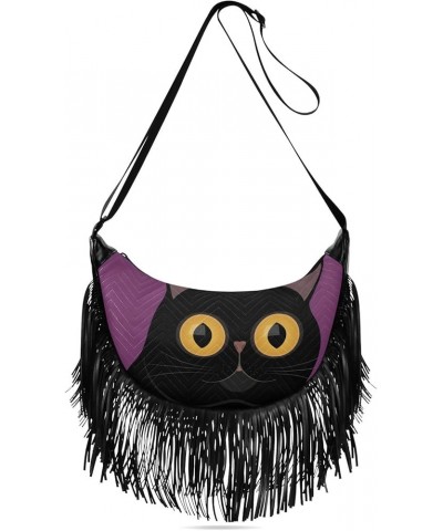 Women Fringe Tassel Cross Body Bag Cute Cat Blue Leisure Shoulder Bag Color481 $14.01 Crossbody Bags