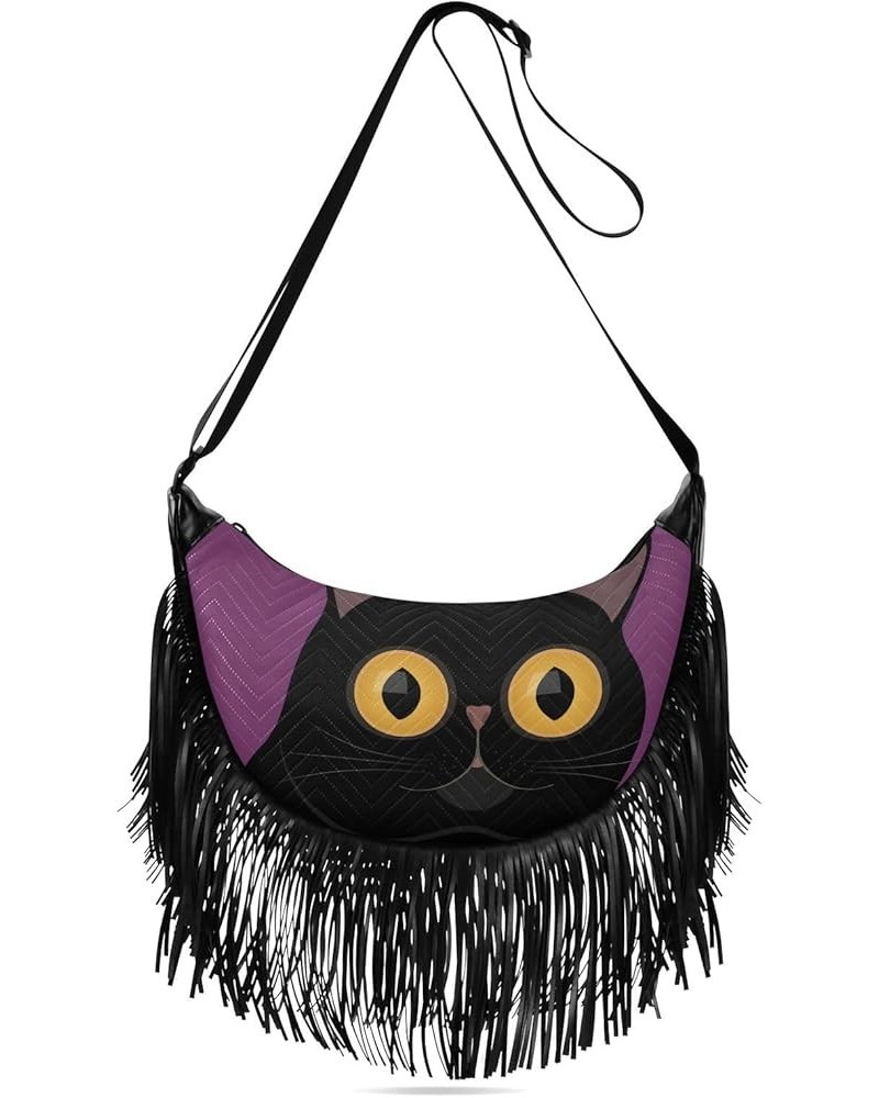 Women Fringe Tassel Cross Body Bag Cute Cat Blue Leisure Shoulder Bag Color481 $14.01 Crossbody Bags