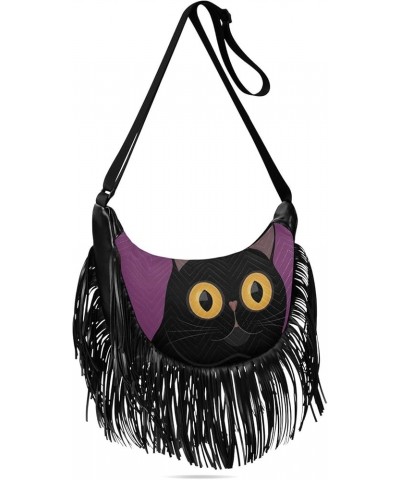 Women Fringe Tassel Cross Body Bag Cute Cat Blue Leisure Shoulder Bag Color481 $14.01 Crossbody Bags