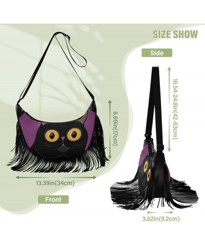 Women Fringe Tassel Cross Body Bag Cute Cat Blue Leisure Shoulder Bag Color481 $14.01 Crossbody Bags