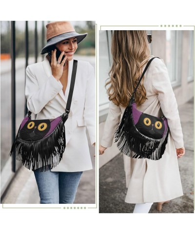 Women Fringe Tassel Cross Body Bag Cute Cat Blue Leisure Shoulder Bag Color481 $14.01 Crossbody Bags