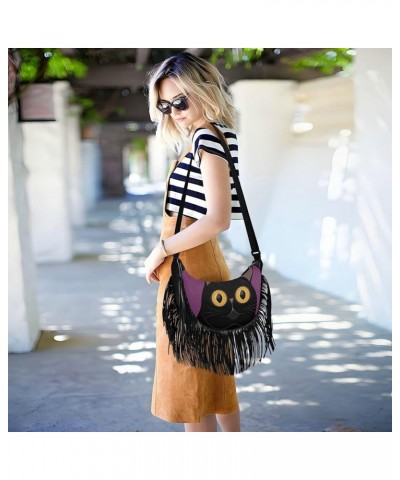 Women Fringe Tassel Cross Body Bag Cute Cat Blue Leisure Shoulder Bag Color481 $14.01 Crossbody Bags