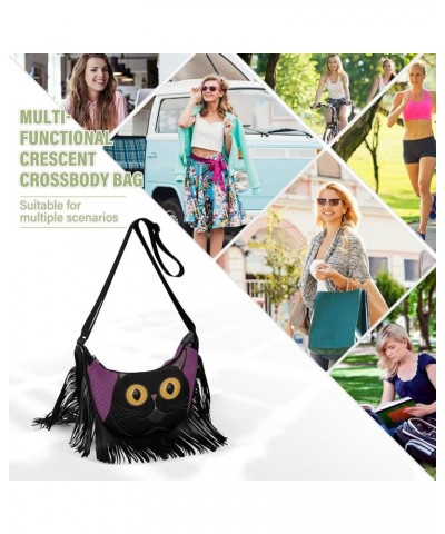 Women Fringe Tassel Cross Body Bag Cute Cat Blue Leisure Shoulder Bag Color481 $14.01 Crossbody Bags