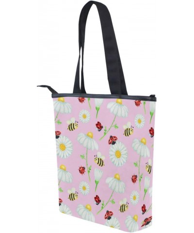 Daisy Bee Ladybug Tote Handbag for Women Tote Bag, Canvas + leather Shoulder Bag, Hobo bag, Satchel Purse(237ri1a) $14.24 Totes