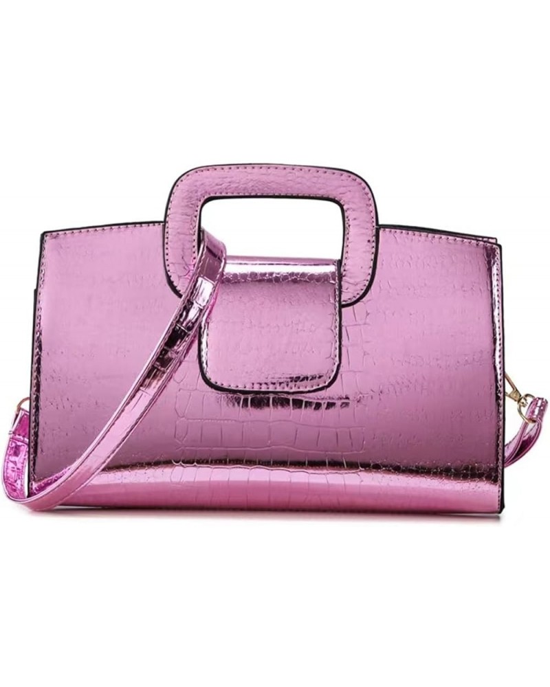 Glossy Faux Leather Crocodile Evening Handbag and Purse for Women,Embossing Top Handle Satchel Tote Shoulder Bag A-pink $16.3...