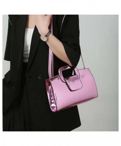 Glossy Faux Leather Crocodile Evening Handbag and Purse for Women,Embossing Top Handle Satchel Tote Shoulder Bag A-pink $16.3...