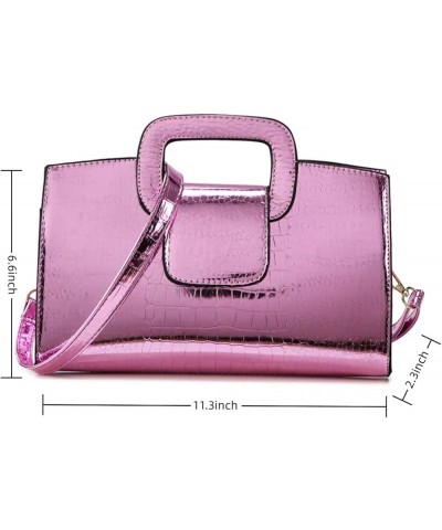 Glossy Faux Leather Crocodile Evening Handbag and Purse for Women,Embossing Top Handle Satchel Tote Shoulder Bag A-pink $16.3...