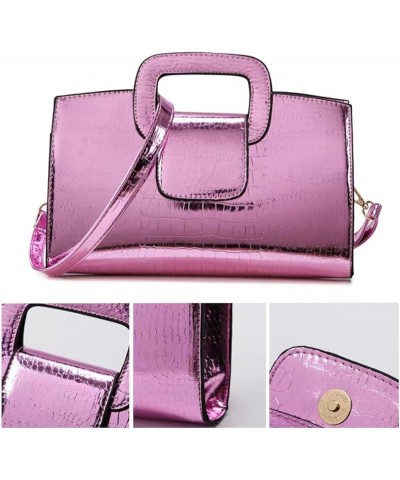 Glossy Faux Leather Crocodile Evening Handbag and Purse for Women,Embossing Top Handle Satchel Tote Shoulder Bag A-pink $16.3...