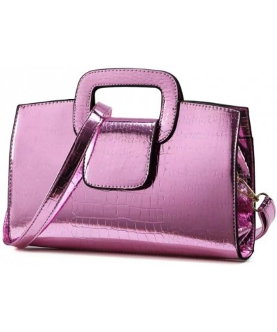 Glossy Faux Leather Crocodile Evening Handbag and Purse for Women,Embossing Top Handle Satchel Tote Shoulder Bag A-pink $16.3...