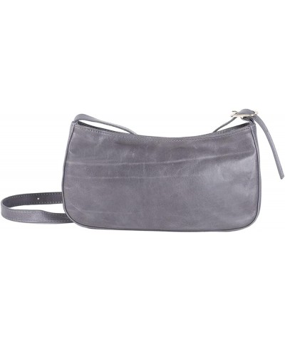 Fashion solid color zipper shoulder bag oil wax leather armpit pure leather female bag Gris $15.64 Shoulder Bags