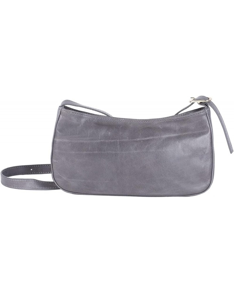 Fashion solid color zipper shoulder bag oil wax leather armpit pure leather female bag Gris $15.64 Shoulder Bags