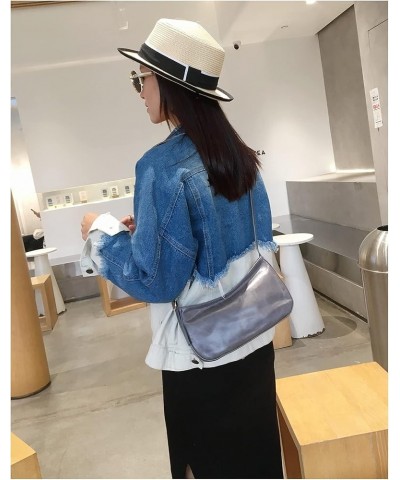 Fashion solid color zipper shoulder bag oil wax leather armpit pure leather female bag Gris $15.64 Shoulder Bags