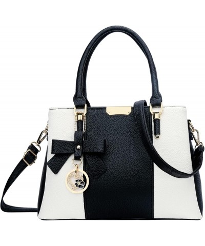 3 Zippered Compartments Purses and Handbags for Women Top Handle Satchel Shoulder Ladies Bags A-black White $26.12 Satchels