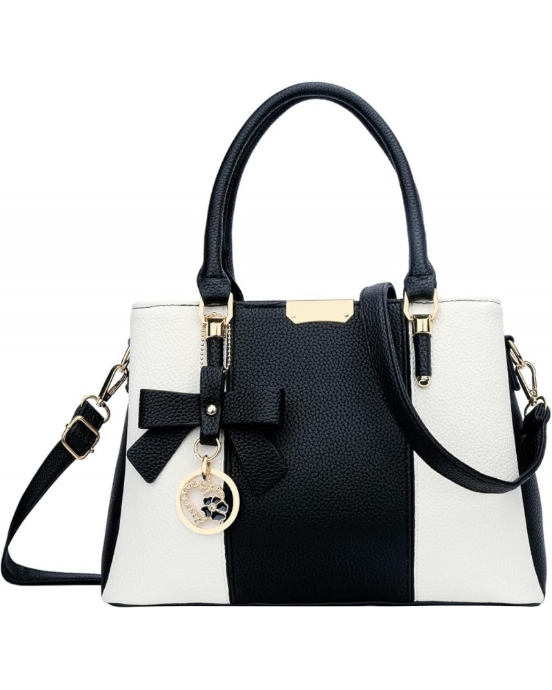 3 Zippered Compartments Purses and Handbags for Women Top Handle Satchel Shoulder Ladies Bags A-black White $26.12 Satchels