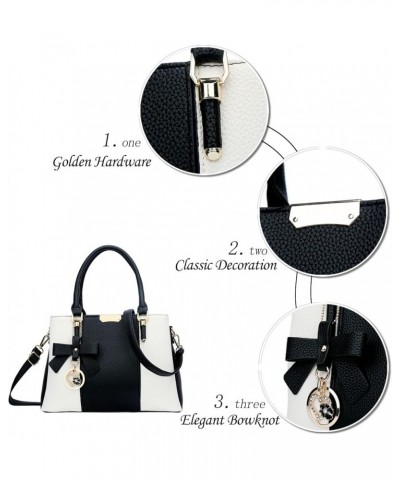 3 Zippered Compartments Purses and Handbags for Women Top Handle Satchel Shoulder Ladies Bags A-black White $26.12 Satchels