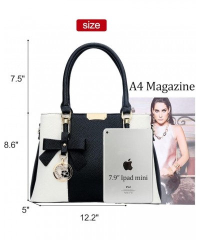 3 Zippered Compartments Purses and Handbags for Women Top Handle Satchel Shoulder Ladies Bags A-black White $26.12 Satchels