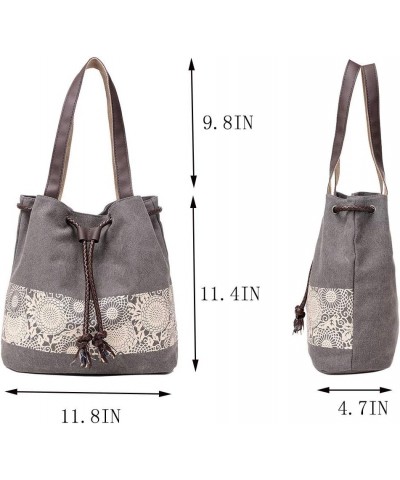 Women Printing Canvas Shoulder Bag Casual Hand Bags Purse with Leather Straps Black Blue $32.43 Totes