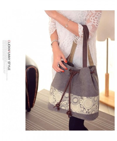 Women Printing Canvas Shoulder Bag Casual Hand Bags Purse with Leather Straps Black Blue $32.43 Totes