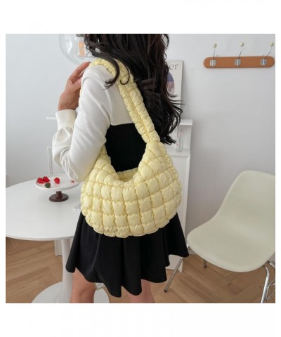 Puffy Shoulder Bag for Women Quilted Puffer Nylon Hobo Handbag Large Cotton Padded Purse Work Travel Lightweight Yellow $10.8...