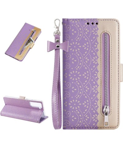 Wallet Case for Samsung Galaxy S21 FE 5G, Elegant Lace Flower Printed Soft PU Leather Zipper Pocket Purse Case Flip Kickstand...