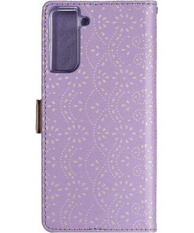 Wallet Case for Samsung Galaxy S21 FE 5G, Elegant Lace Flower Printed Soft PU Leather Zipper Pocket Purse Case Flip Kickstand...