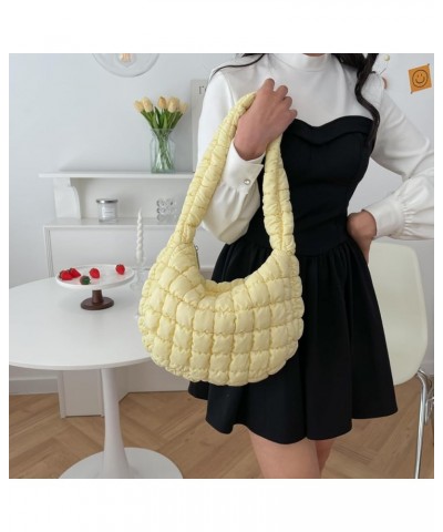 Puffy Shoulder Bag for Women Quilted Puffer Nylon Hobo Handbag Large Cotton Padded Purse Work Travel Lightweight Yellow $10.8...