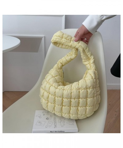 Puffy Shoulder Bag for Women Quilted Puffer Nylon Hobo Handbag Large Cotton Padded Purse Work Travel Lightweight Yellow $10.8...