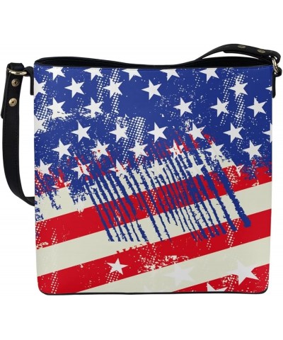 Women's Leather Handbags Purse with Buckle Large Capacity Crossbody Bags American Flag $27.53 Handbags