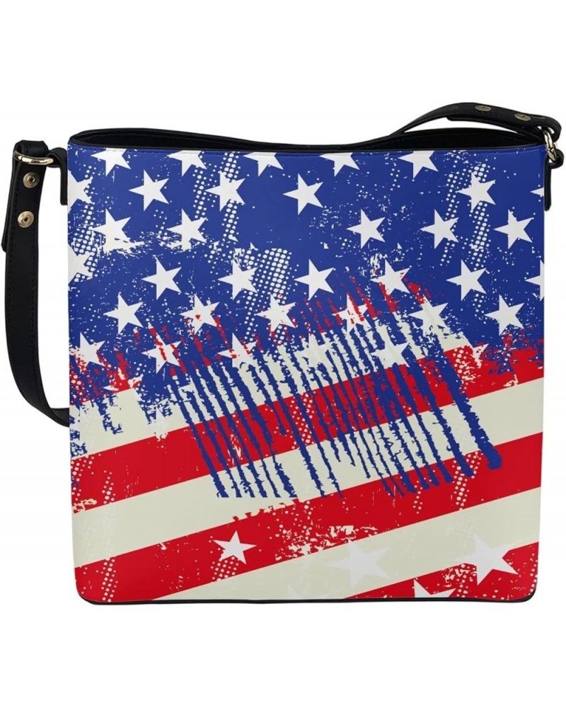 Women's Leather Handbags Purse with Buckle Large Capacity Crossbody Bags American Flag $27.53 Handbags