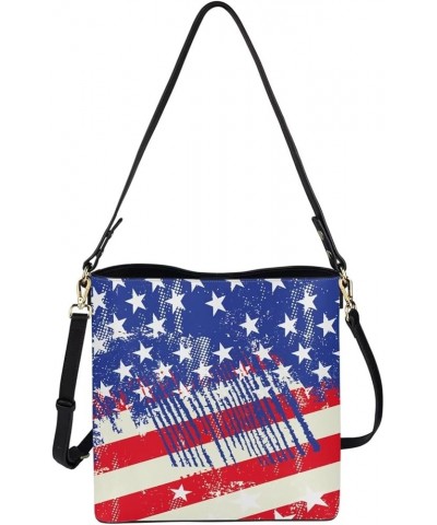 Women's Leather Handbags Purse with Buckle Large Capacity Crossbody Bags American Flag $27.53 Handbags