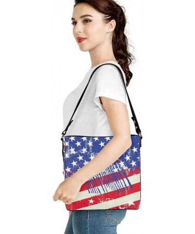 Women's Leather Handbags Purse with Buckle Large Capacity Crossbody Bags American Flag $27.53 Handbags