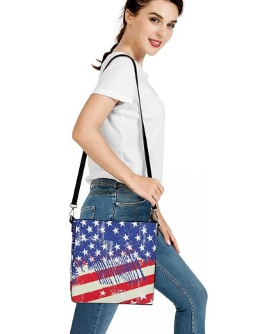 Women's Leather Handbags Purse with Buckle Large Capacity Crossbody Bags American Flag $27.53 Handbags