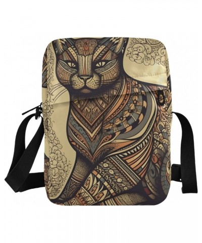 Tribal Pattern Cat Small Crossbody Sling Bag for Women Men, Zipper Closure Messenger Bags Purse with Card Phone Passport Comp...