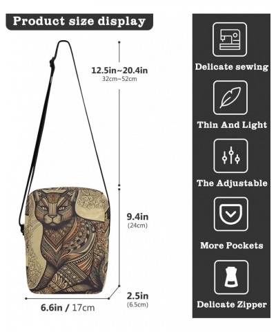 Tribal Pattern Cat Small Crossbody Sling Bag for Women Men, Zipper Closure Messenger Bags Purse with Card Phone Passport Comp...