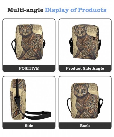 Tribal Pattern Cat Small Crossbody Sling Bag for Women Men, Zipper Closure Messenger Bags Purse with Card Phone Passport Comp...