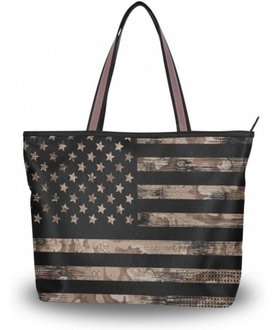 Woman Tote Bag American Us Flag Vintage Shoulder Handbag for Work Travel Business Beach Shopping $14.50 Shoulder Bags