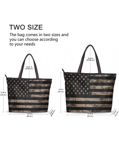 Woman Tote Bag American Us Flag Vintage Shoulder Handbag for Work Travel Business Beach Shopping $14.50 Shoulder Bags