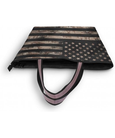 Woman Tote Bag American Us Flag Vintage Shoulder Handbag for Work Travel Business Beach Shopping $14.50 Shoulder Bags