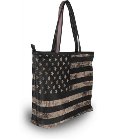 Woman Tote Bag American Us Flag Vintage Shoulder Handbag for Work Travel Business Beach Shopping $14.50 Shoulder Bags