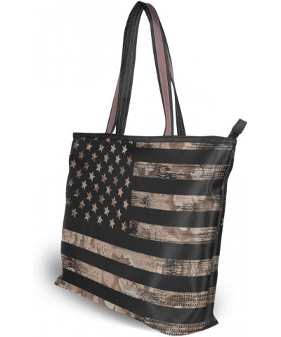 Woman Tote Bag American Us Flag Vintage Shoulder Handbag for Work Travel Business Beach Shopping $14.50 Shoulder Bags