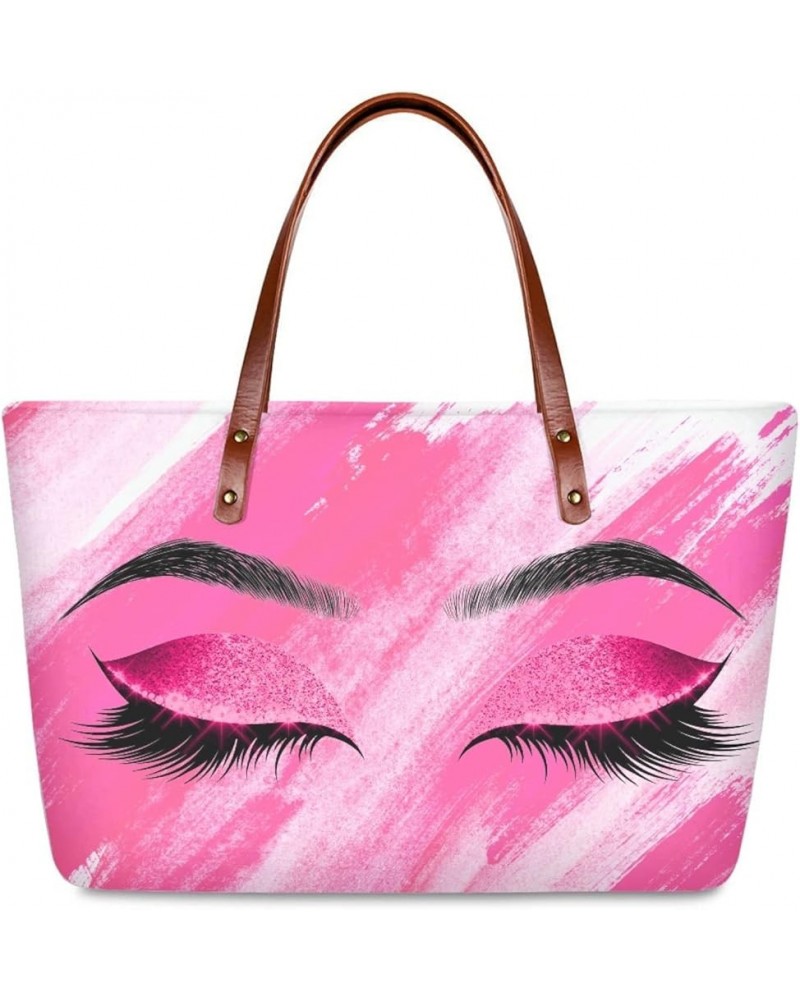 Printing Tote Handbag for Women Polyester Commuter Bag Large Shoulder Handbags Zipper Purses with Handles Pink Eyes $19.94 Totes