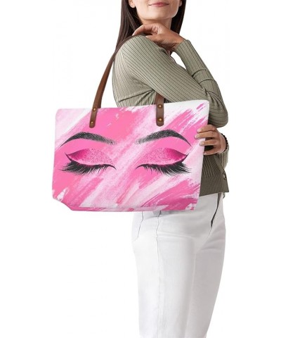 Printing Tote Handbag for Women Polyester Commuter Bag Large Shoulder Handbags Zipper Purses with Handles Pink Eyes $19.94 Totes