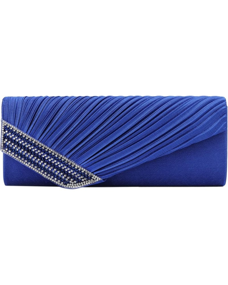 Evening Clutch Handbag Women Fashion Pleated Crystal-Studded Crossbody Shoulder Bag Chain Clutch Purse (Red) T-classic Blue $...